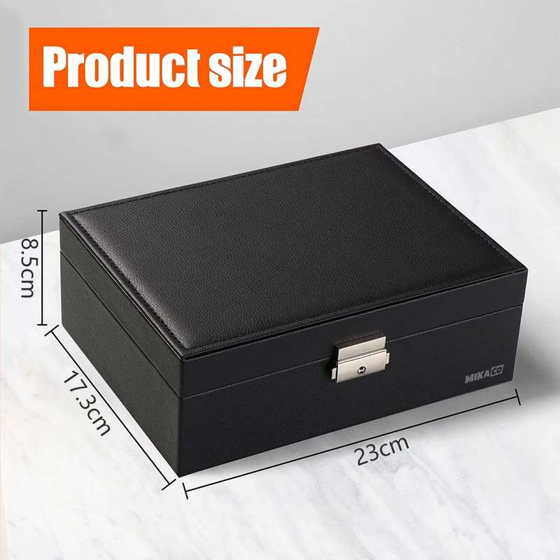 Compact PU Leather Double Layer Lockable Jewelry Storage Box Organizer-Tiered Tray - Green