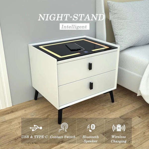 ZS - SMART SIDE TABLE WITH WIRELESS CHARGING STATION Nightstand - Gray