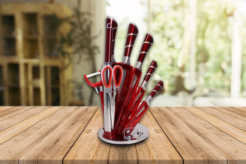 ZS - 9 Piece Stainless Steel Rotating Kitchen Knife Set - Black