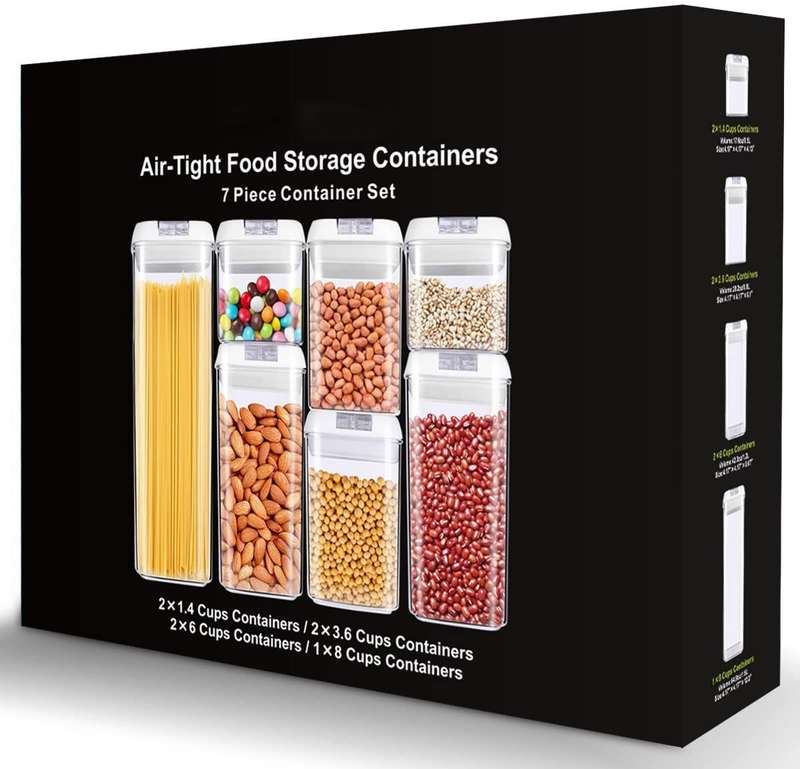 ZS - 7 Pieces Of Air-Tight Sealed Food Storage Container Set - Black