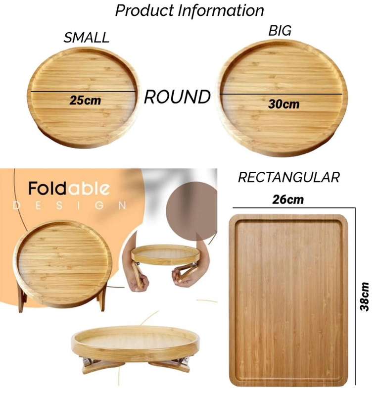 ZS - Bamboo Sofa Armrest Tray - Round - 30cm