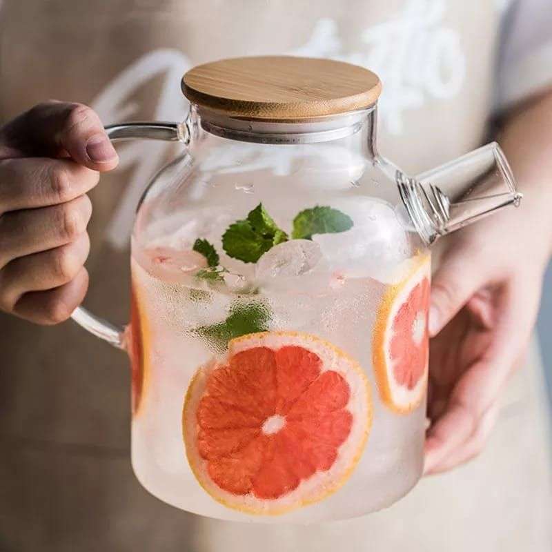 ZS - Teapot 1.5 Litre Traditional Borosilicate Glass With Wooden Lid