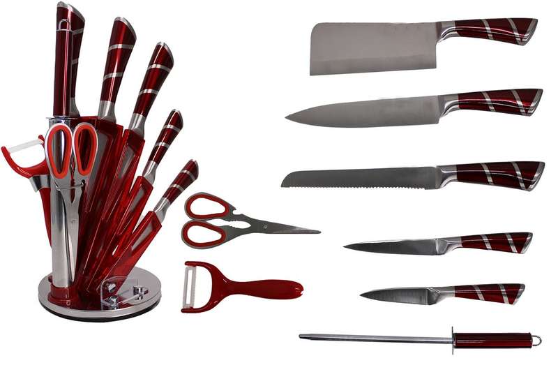 ZS - 9 Piece Stainless Steel Rotating Kitchen Knife Set - Black