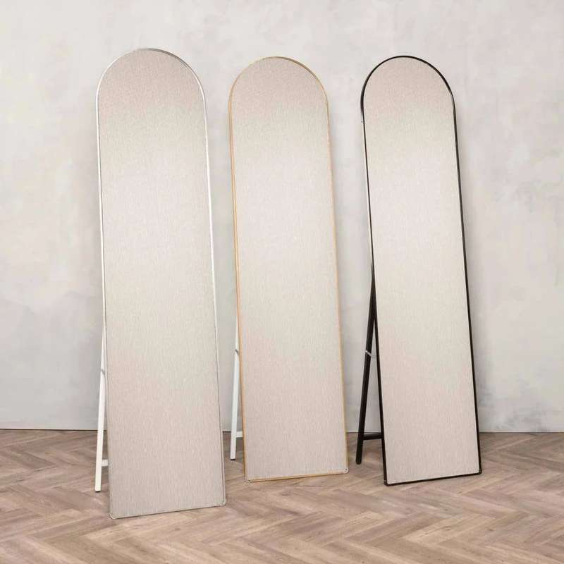 ZS - Free-Standing or Wall-Mount Aluminum Frame Arched Mirror - 146 cm x 36 cm - Black