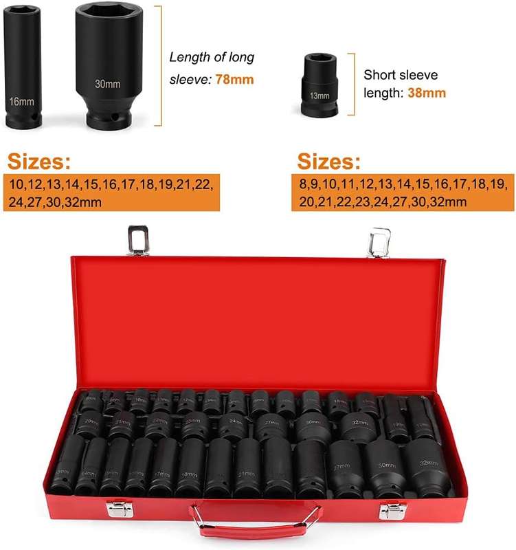 35pcs 1/2 inch Heavy Duty Impact Socket Set