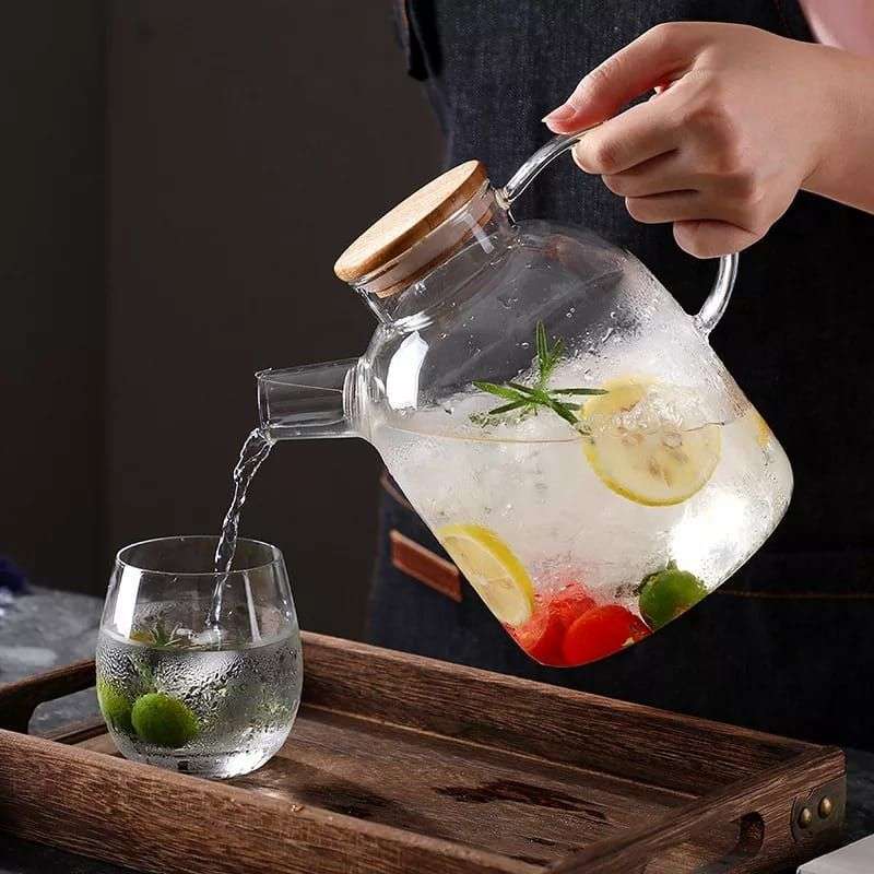 ZS - Teapot 1.5 Litre Traditional Borosilicate Glass With Wooden Lid
