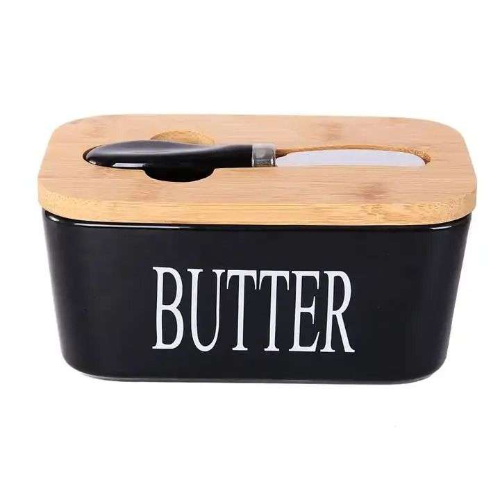 ZS - Ceramic Butter Jar with Butter Knife - Black