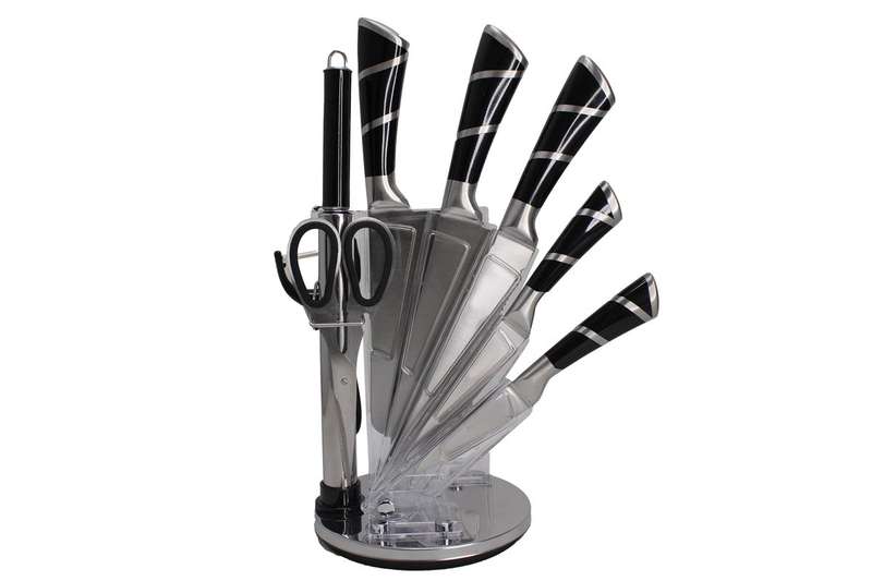 ZS - 9 Piece Stainless Steel Rotating Kitchen Knife Set - Black