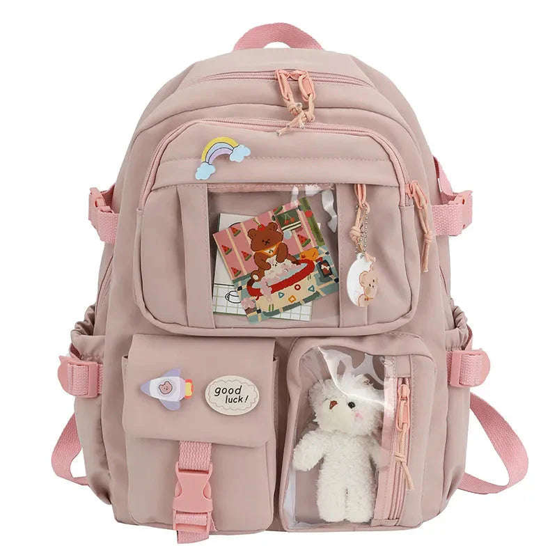 ZS - Trendy Cute - Kawaii Fashion School Bag with Customizable Design & Dolls Pink
