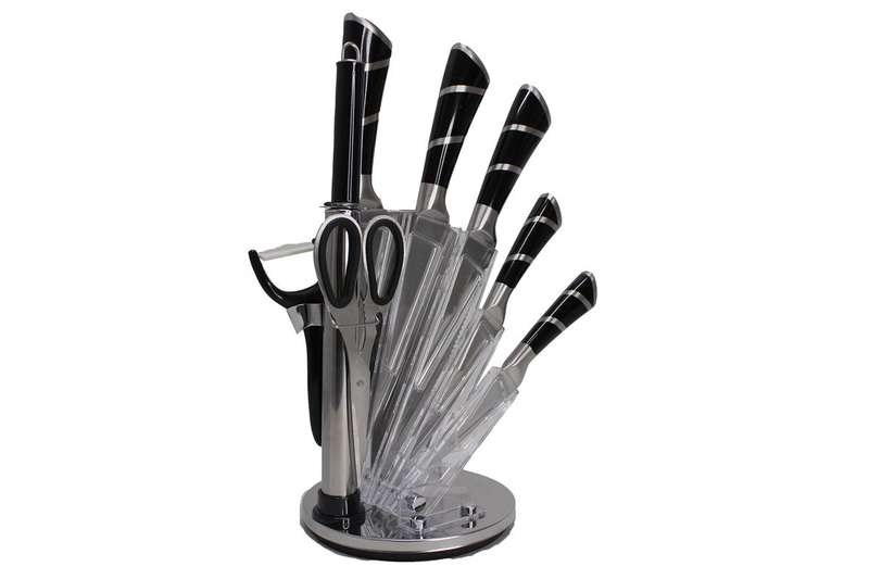 ZS - 9 Piece Stainless Steel Rotating Kitchen Knife Set - Black