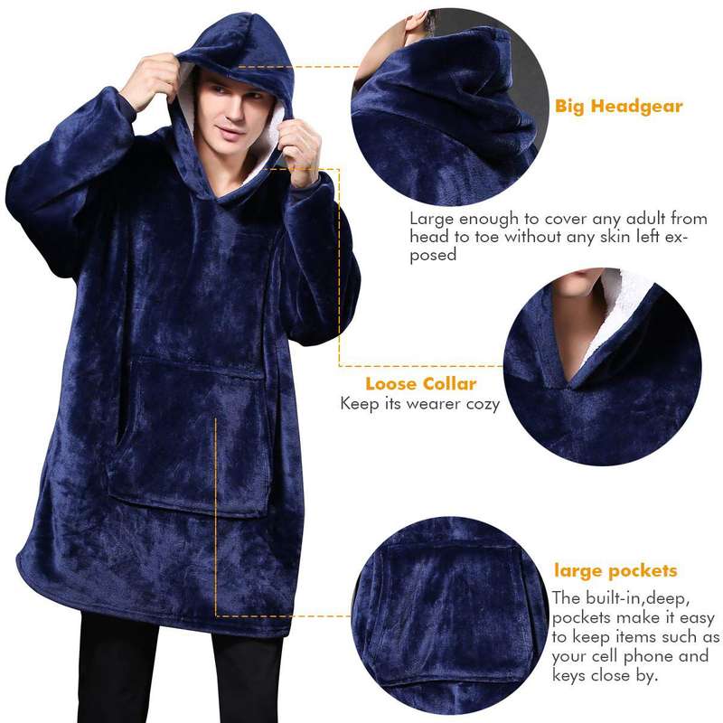 ZS - Huggle Hoodie Ultra Plush Blanket, One Size - Navy