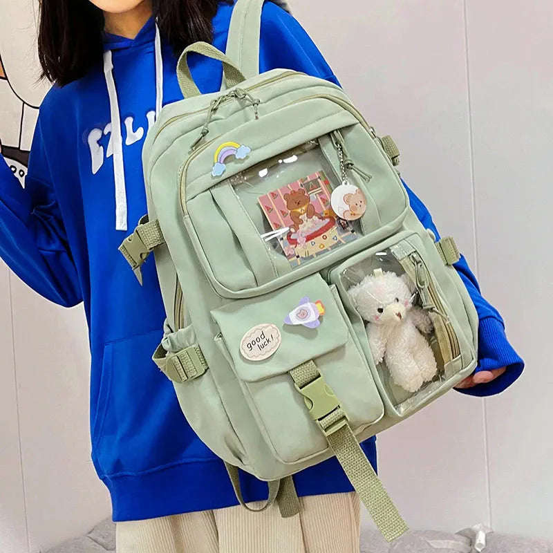 ZS - Trendy Cute - Kawaii Fashion School Bag with Customizable Design & Dolls Pink
