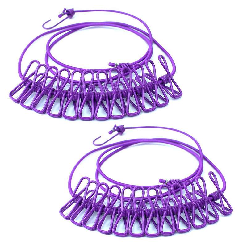ZS - Camping Home Laundry Line Elastic Clothesline - Purple