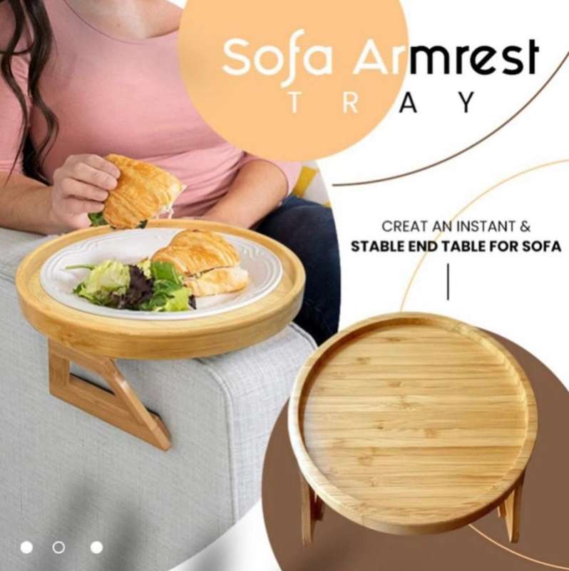 ZS - Bamboo Sofa Armrest Tray - Round - 30cm