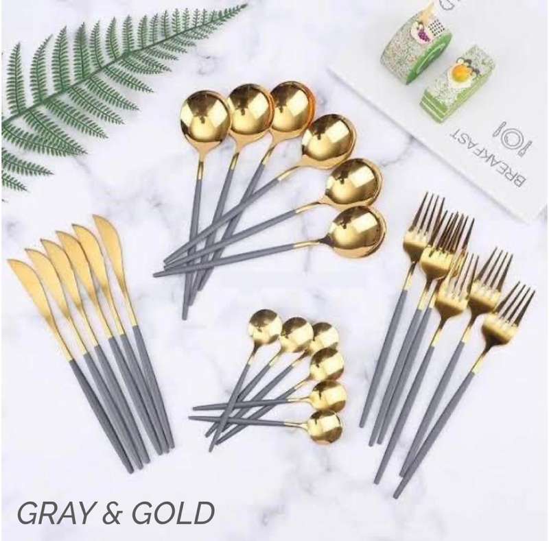 2 Tone Cutlery Set 24pcs Set - Gray and Gold