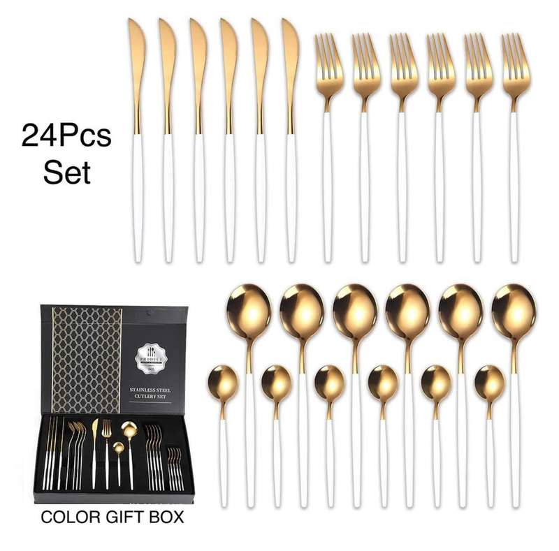 2 Tone Cutlery Set 24pcs Set - Gray and Gold