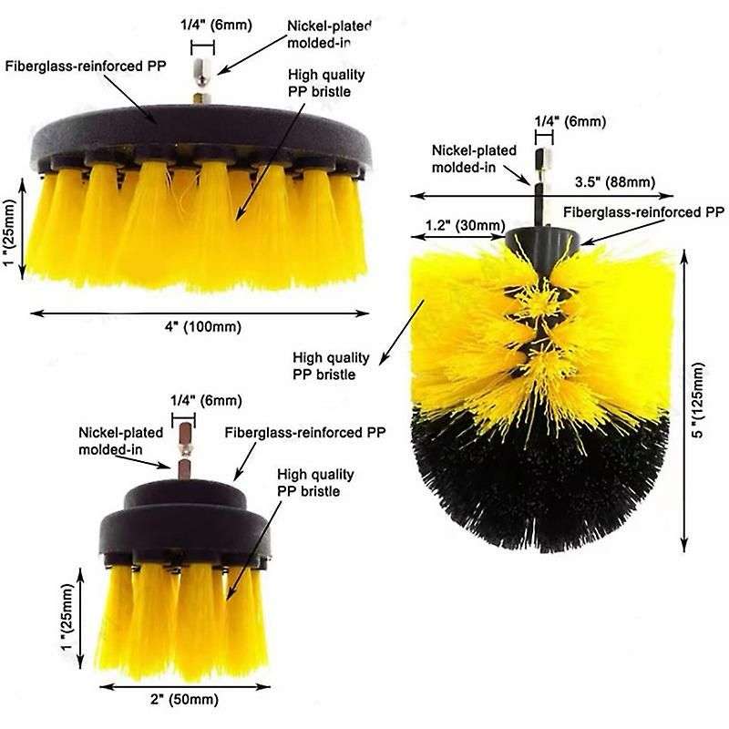 Drill Brush Set Attachment Kit Pack of 3 - All Purpose Power Scrubbe