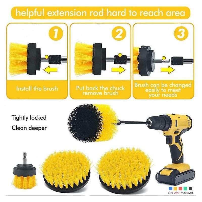 Drill Brush Set Attachment Kit Pack of 3 - All Purpose Power Scrubbe
