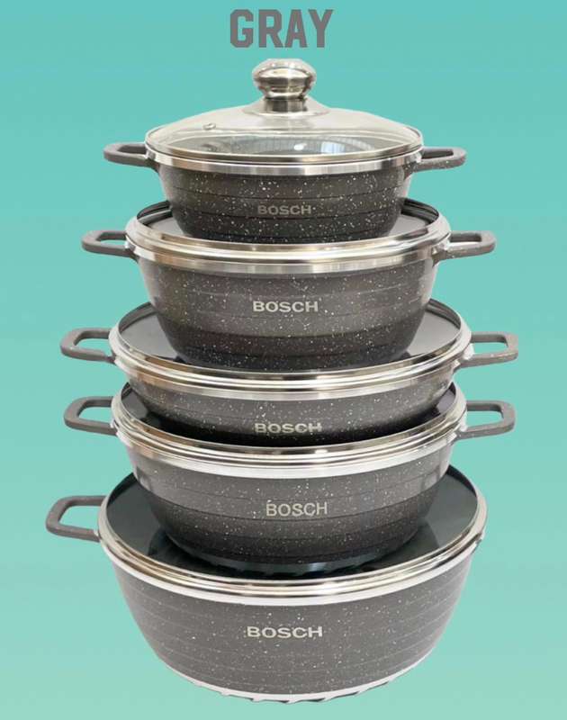 ZS - Aluminum 10 Piece Non Stick Coating Pot Set - Black