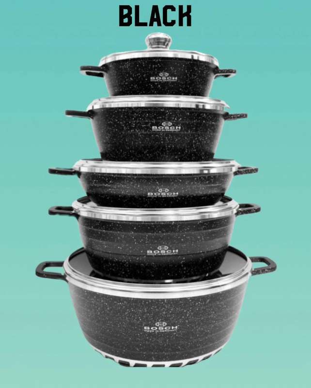 ZS - Aluminum 10 Piece Non Stick Coating Pot Set - Black