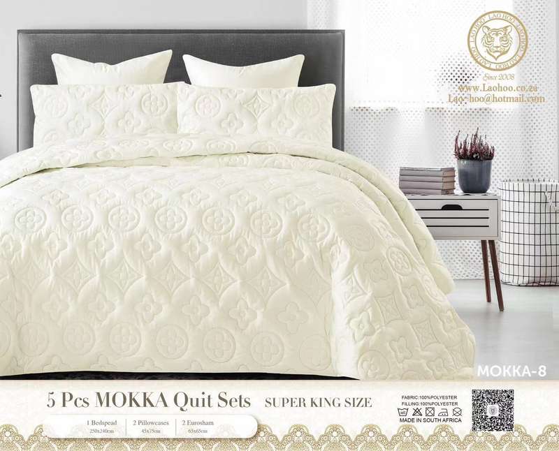 5pcs Super King MOKKA Quilted Bedspread - Beige
