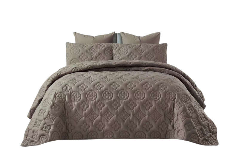ZS - 5pcs Super King MOKKA Quilted Bedspread - Brown