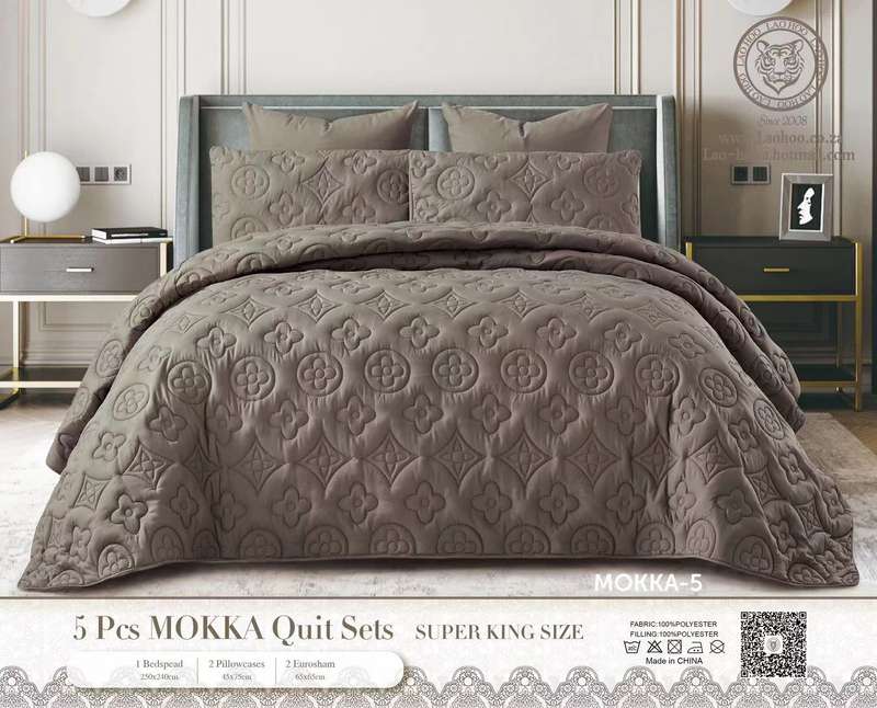 5pcs Super King MOKKA Quilted Bedspread - Beige