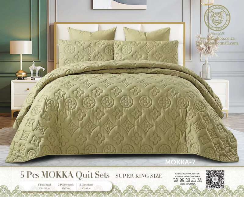 5pcs Super King MOKKA Quilted Bedspread - Beige