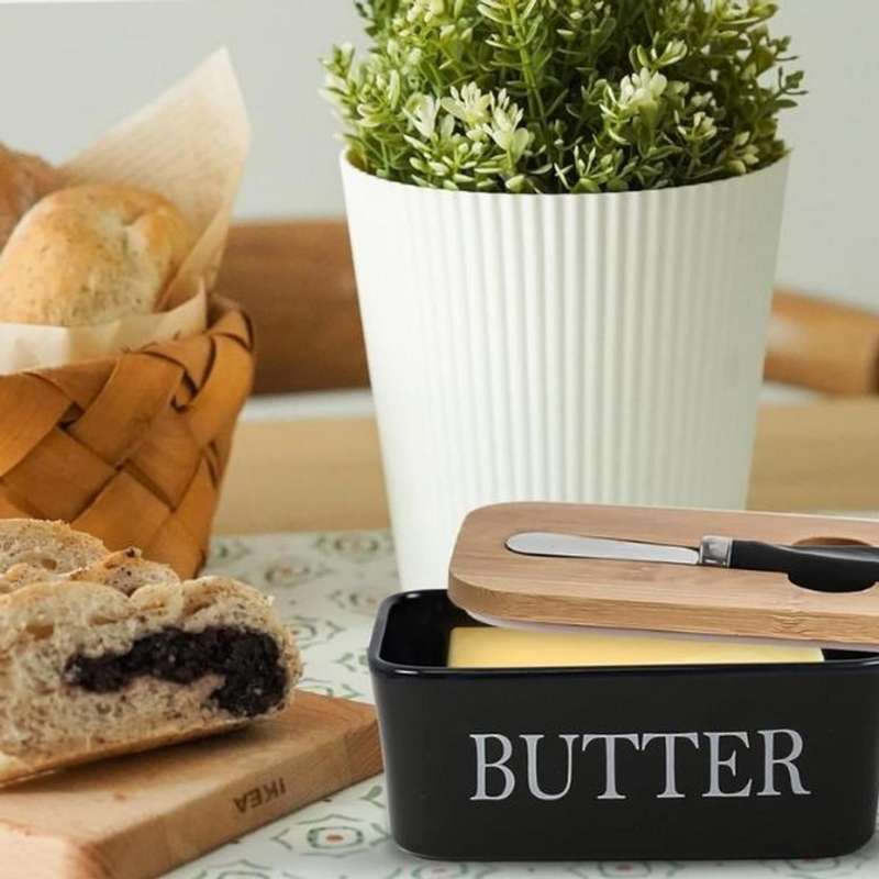 ZS - Ceramic Butter Jar with Butter Knife - Black