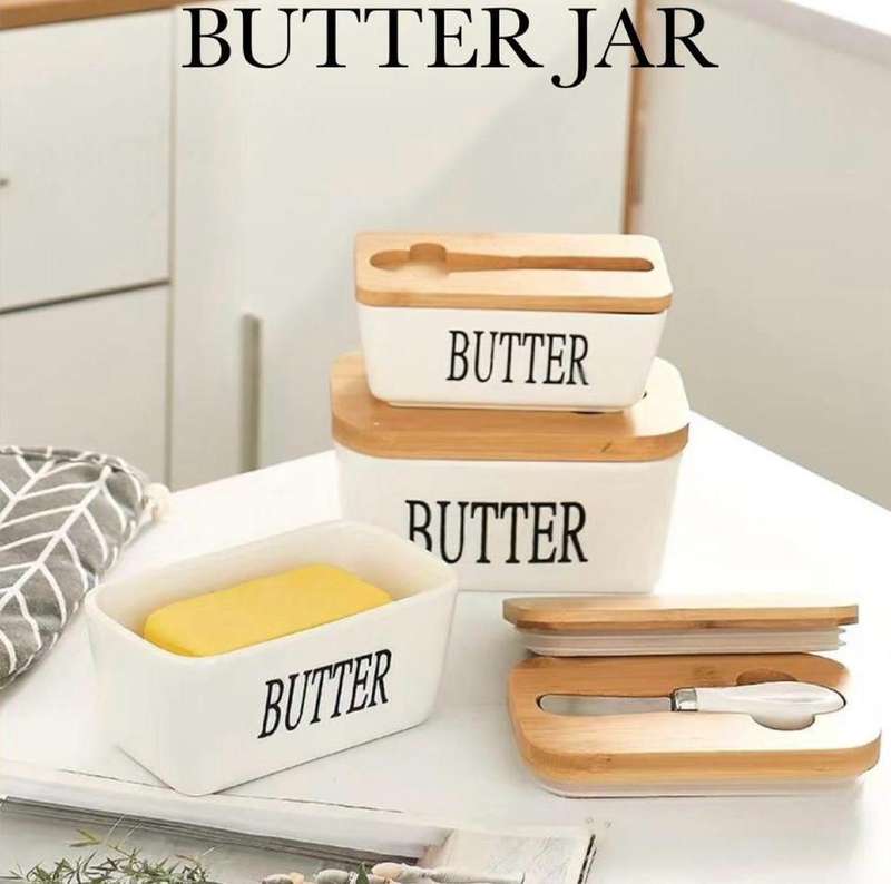 ZS - Ceramic Butter Jar with Butter Knife - Black