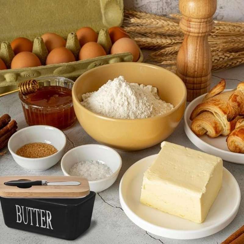 ZS - Ceramic Butter Jar with Butter Knife - Black