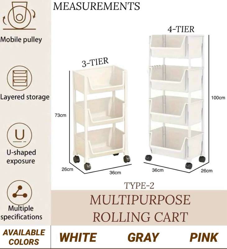 ZS - Multi Purpose Rolling Cart 3 Tier - Grey