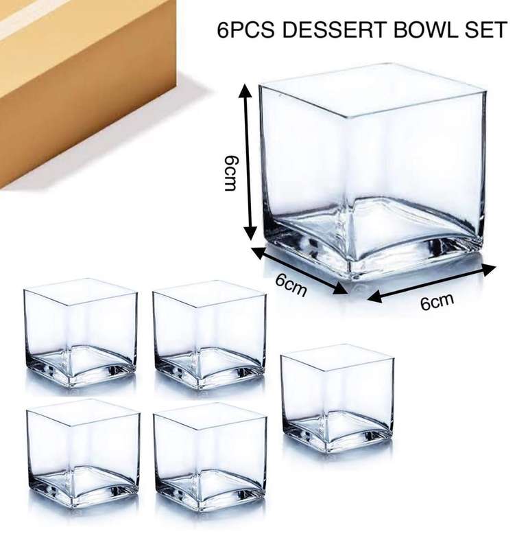 ZS - Square Glass Dessert Bowl Set 6pcs