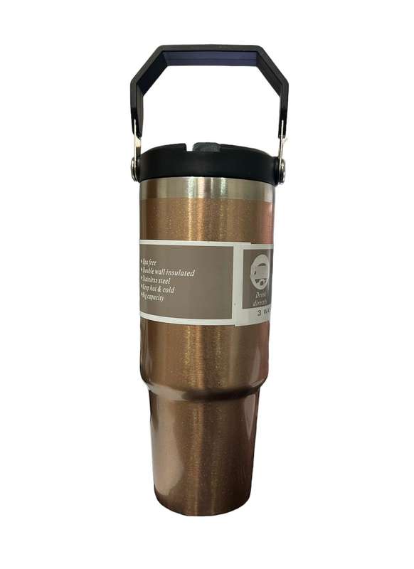 ZS - 890ml/300oz Thermal Insulated Travel Mug with Carry Handle and Straw - Black