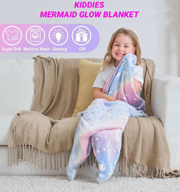 ZS - Kiddies Mermaid Glow Blanket - Blue (Dino