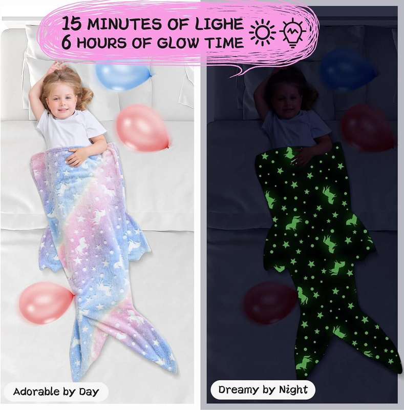 ZS - Kiddies Mermaid Glow Blanket - Blue (Dino