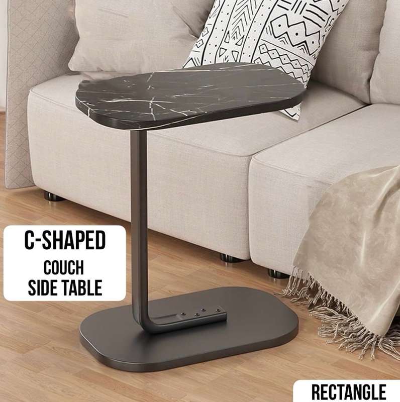 ZS - C-Shaped Rectangle Couch Side Table - Black