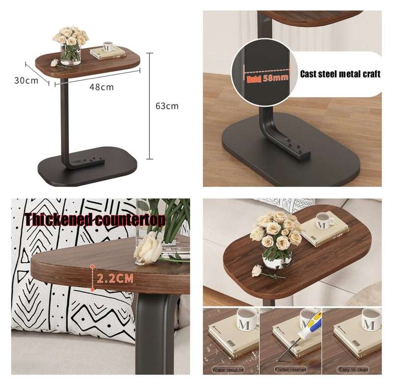 ZS - C-Shaped Rectangle Couch Side Table - Black