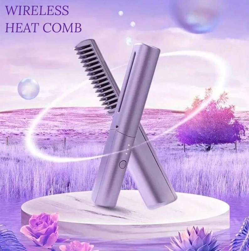 ZS -  Portable Rechargeable Travel Heat Comb Hair Straightener - Purple