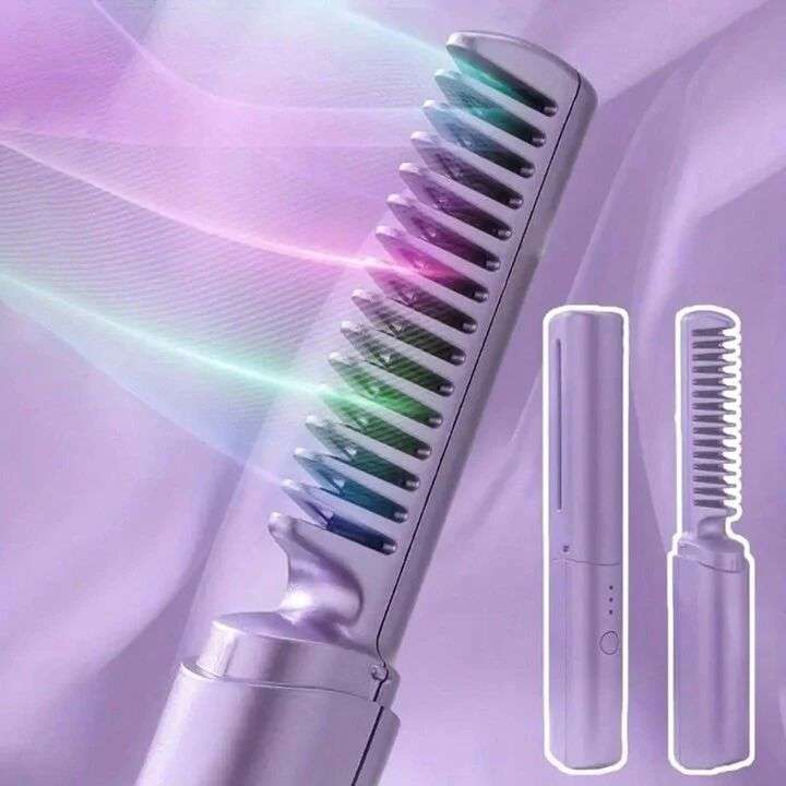 ZS -  Portable Rechargeable Travel Heat Comb Hair Straightener - Purple