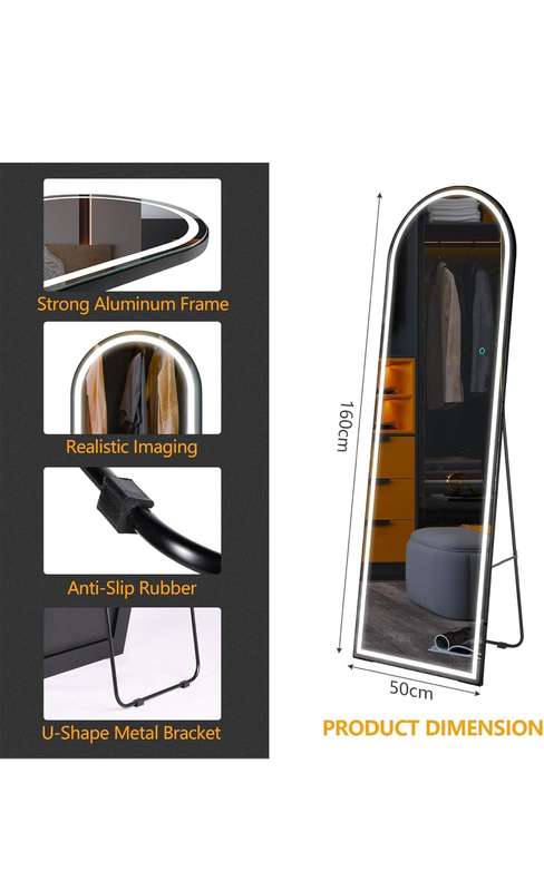 ZS - Full Length arched Mirror with LED Lights: 50cm x 160cm