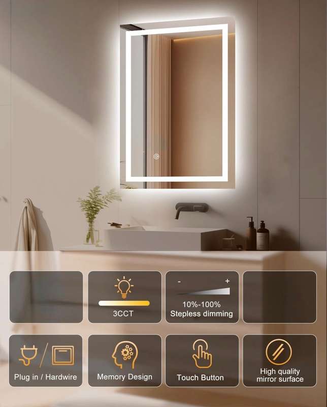 ZS - Frameless Bathroom Mirror Glass 110 x 70 cm with LED lighting