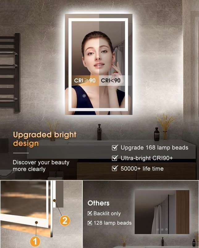ZS - Frameless Bathroom Mirror Glass 110 x 70 cm with LED lighting