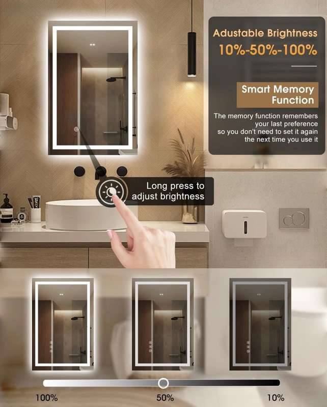 ZS - Frameless Bathroom Mirror Glass 110 x 70 cm with LED lighting