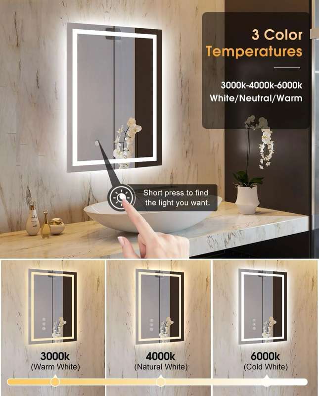 ZS - Frameless Bathroom Mirror Glass 110 x 70 cm with LED lighting