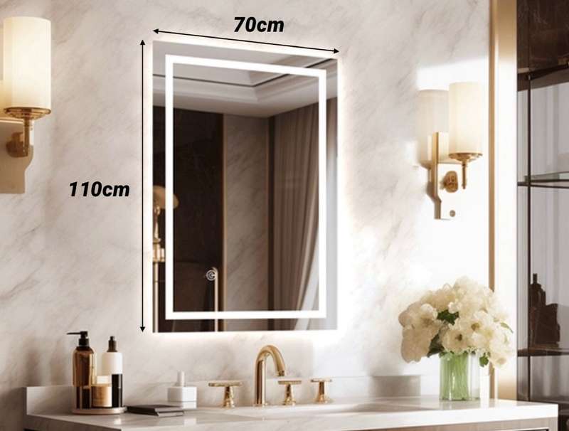 ZS - Frameless Bathroom Mirror Glass 110 x 70 cm with LED lighting
