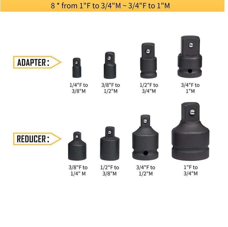 8pc Heavy Duty Impact Socket Adapter and Reducer