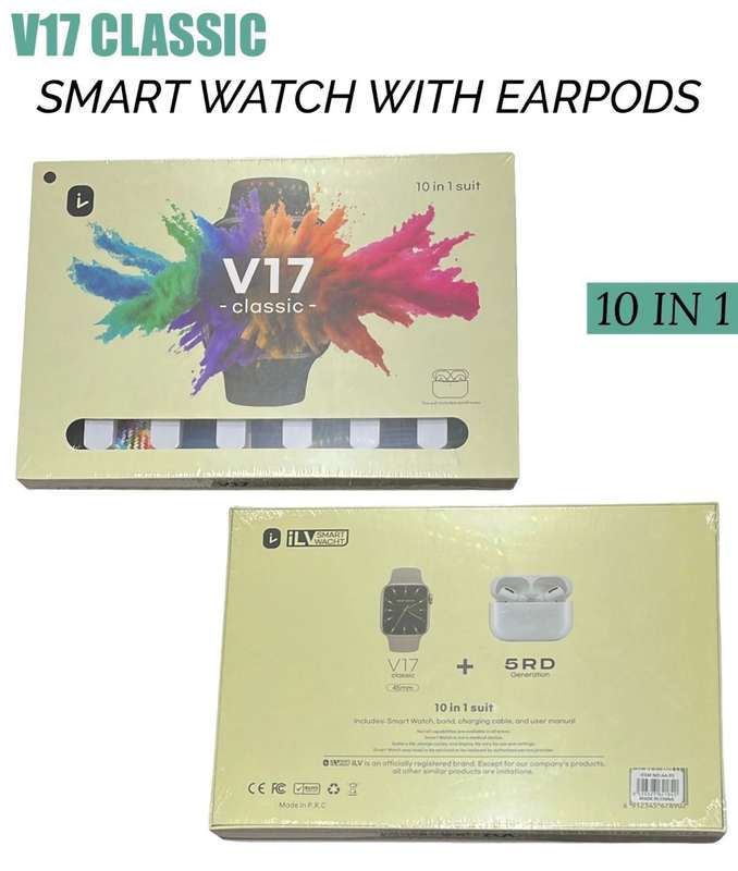 ZS - V17 Classic Smartwatch + Earpods + 7 Straps