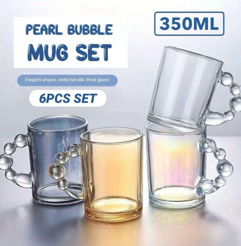 ZS - 6 Pcs Pearl Bubble Mug Set - Gold