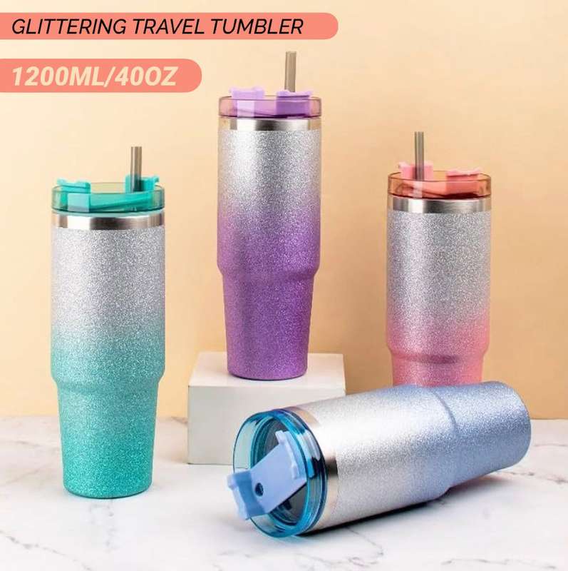 ZS - 1200ml Glittering Travel Tumbler Flask - Blue